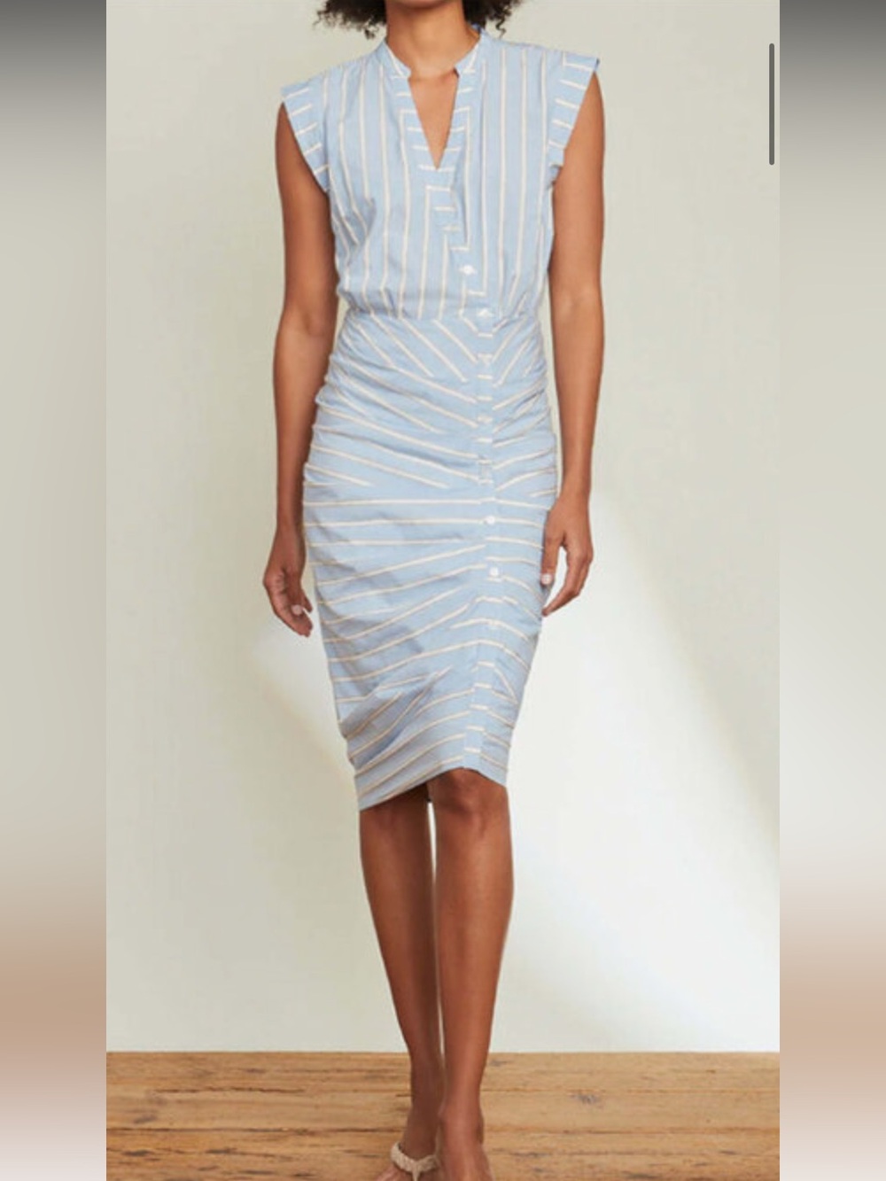 Veronica Beard Blue Stripe Ruched Shirt Dress Size 2